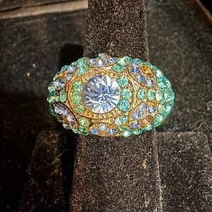 Vintage style Gold and Blue Crystal costume ring